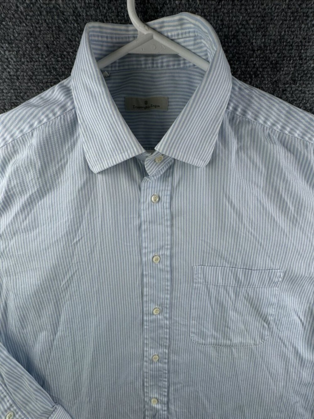 Ermenegildo Zegna Men Striped Blue 17 Button Up Shirt Long Sleeve All Cotton